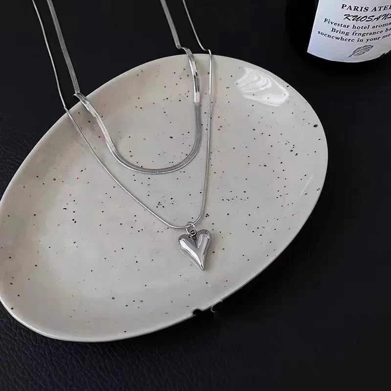 Collier pendentif amour en forme de cœur géométrique pour couples