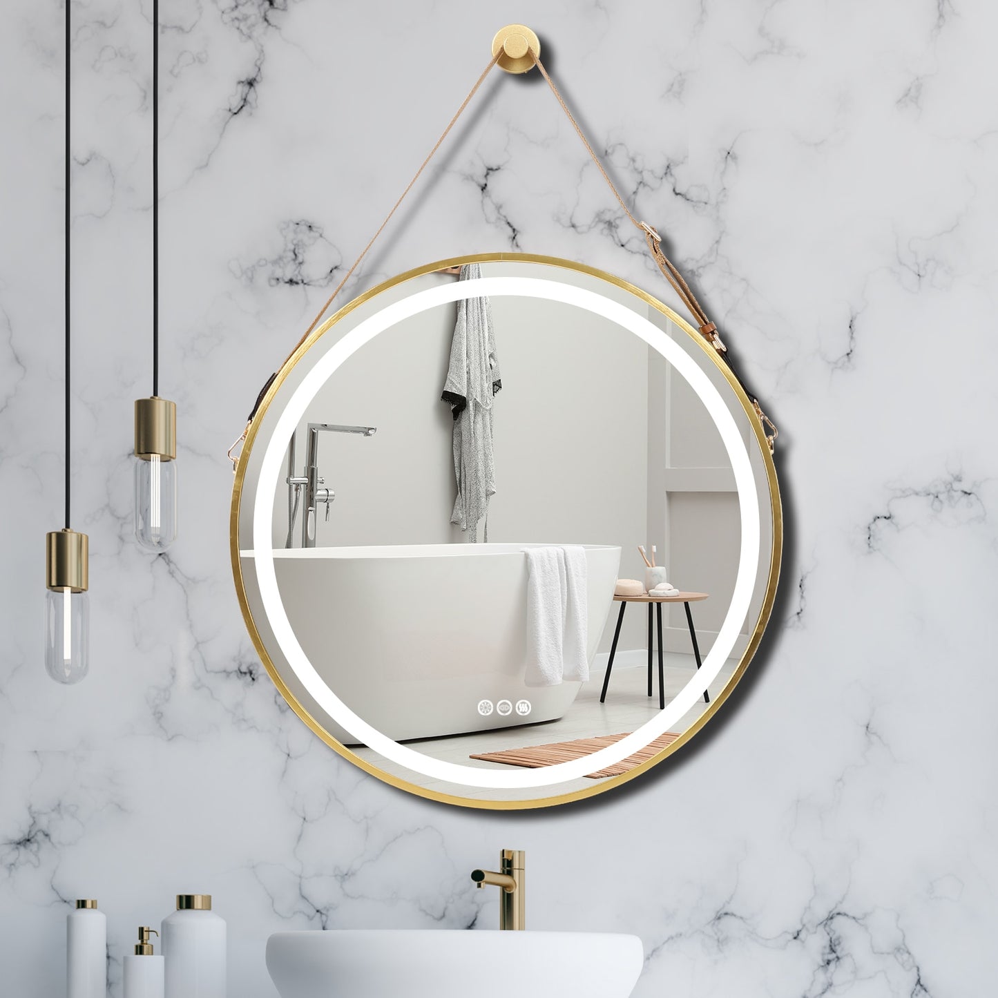 Miroir de salle de bain rond à LED - Anti-buée