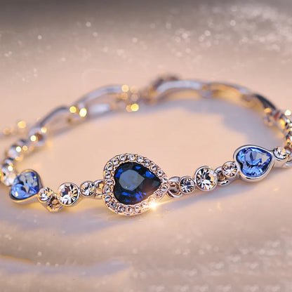 Blue Crystal Heart Bracelet for Women