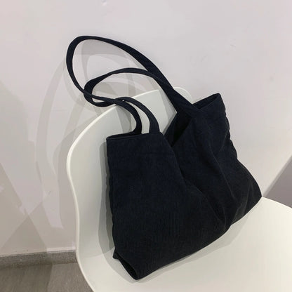 Sac fourre-tout en toile velours côtelé pour femme - Sac à bandoulière réutilisable - Sac à main pour le shopping et l'école