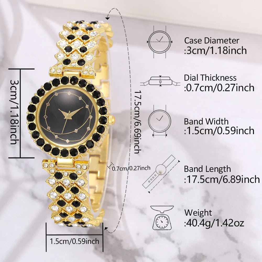 Ensemble de bijoux pour femmes, montres en acier inoxydable avec bracelet doré et strass