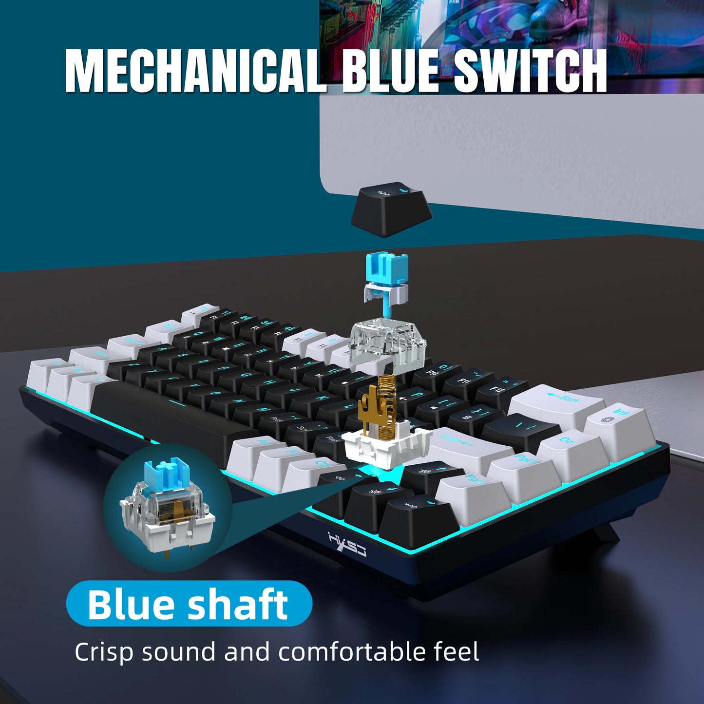 Ergonomische mechanische Gaming-Tastatur mit 68 Tasten und RGB-Hintergrundbeleuchtung