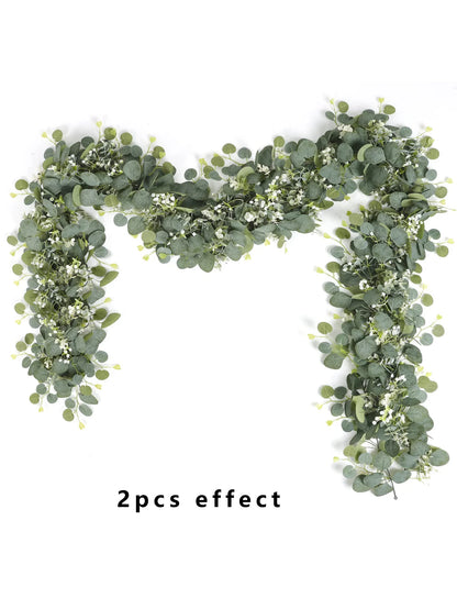 1pc Artificial Eucalyptus Garland with White Flowers & Berries