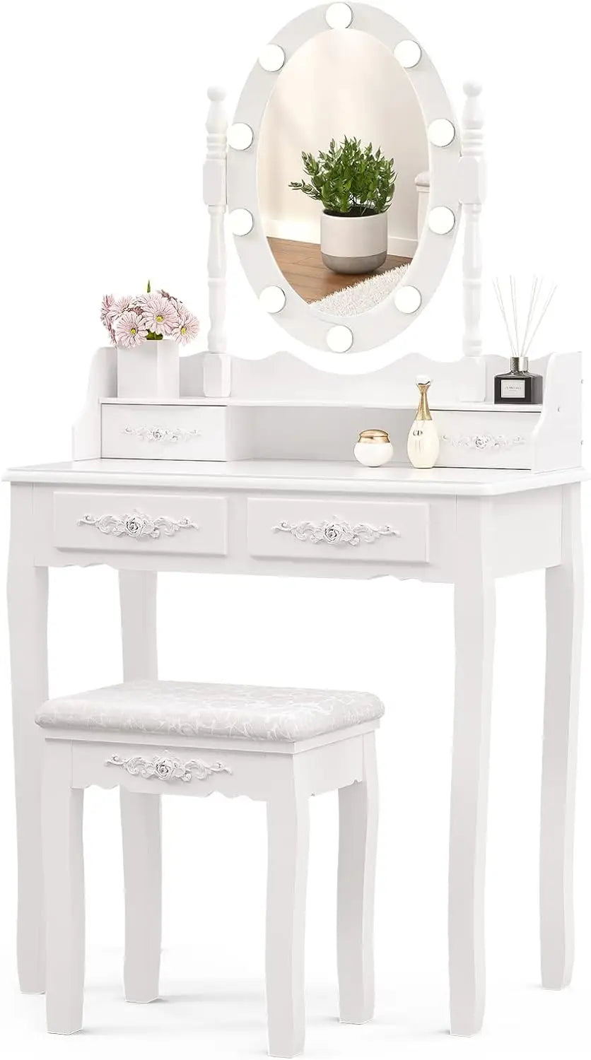Elegant Vanity Set with Mirror & Stool