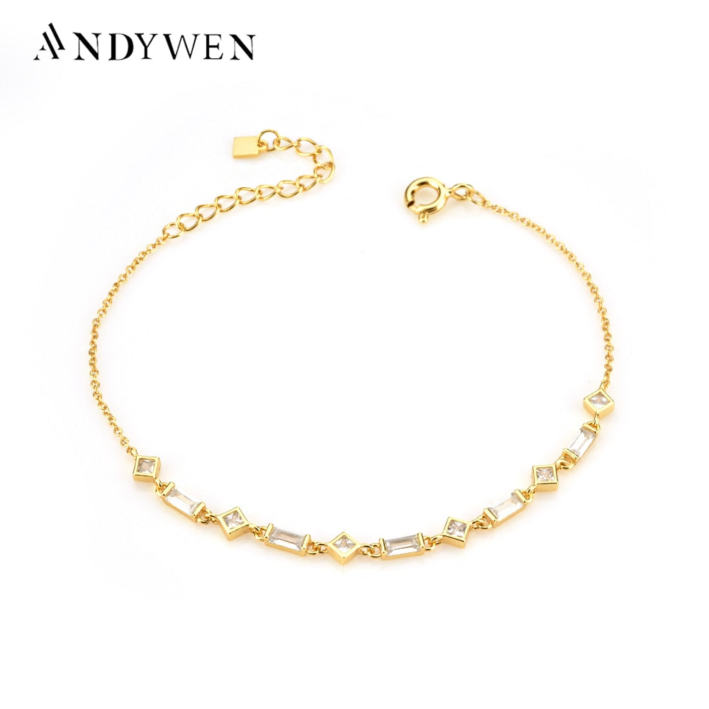 Gold Zircon Charm Chain Bracelet - JANET