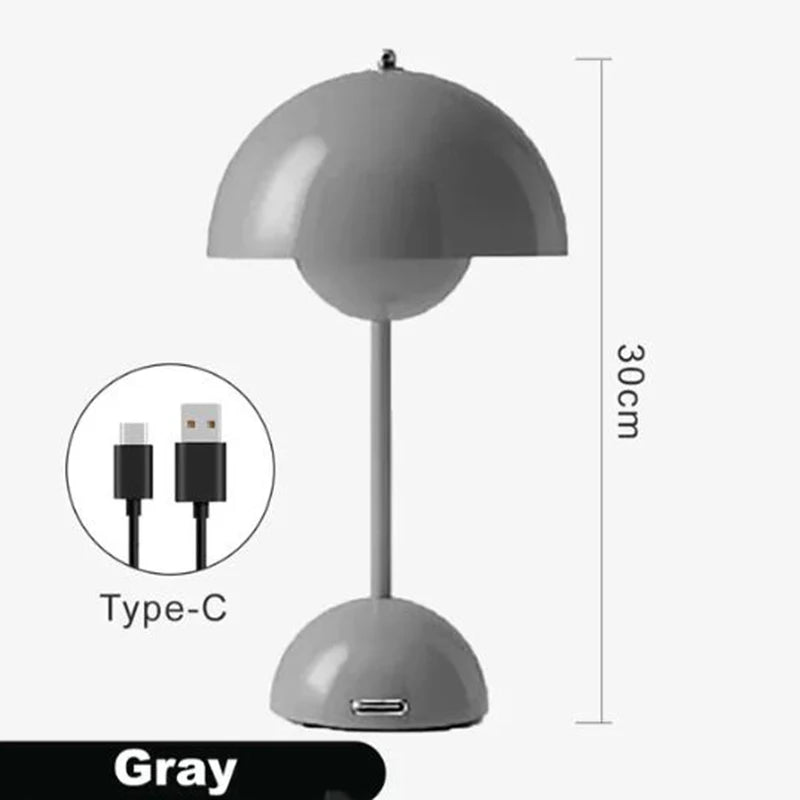 Lampe de table LED rechargeable en forme de bouton de fleur de champignon - Décor moderne