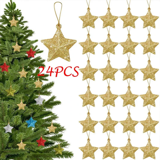 Gold Glitter Star Ornaments for Christmas Tree