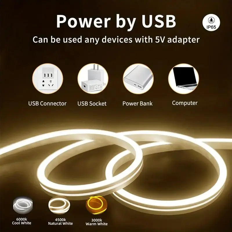 Bande lumineuse LED tactile à intensité variable - USB - Étanche