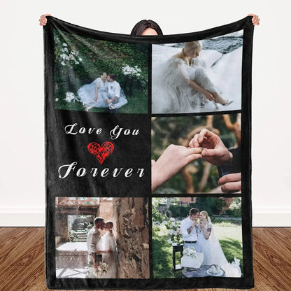 I Love You Custom Blanket with Photo Collage Text Picture Throw Blanket Valentine's Day Birthday Gift