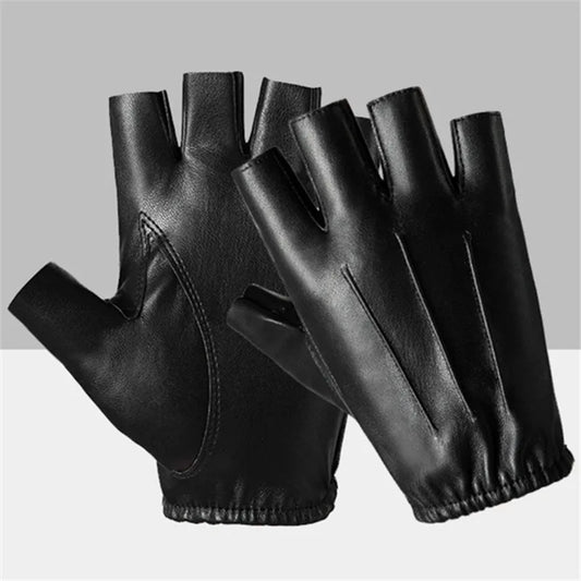 PU Leather Fingerless Gloves - Tactical Driving Mittens