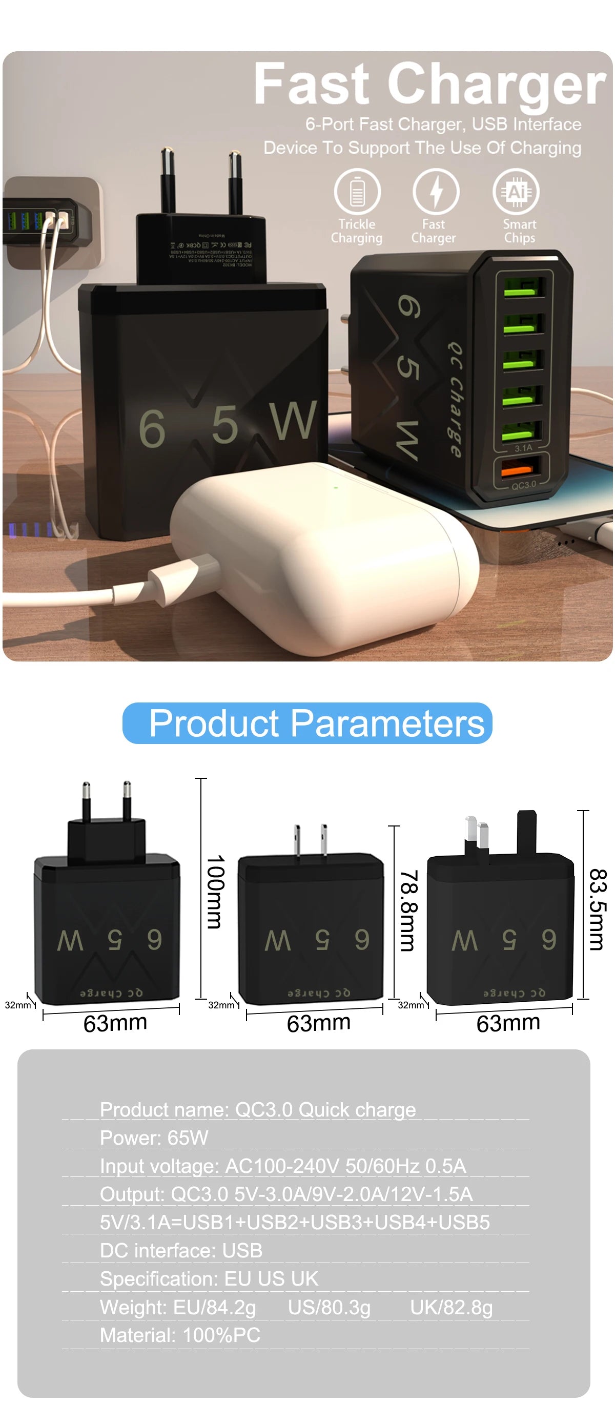 6-Port USB  Fast Charge for All Your Devices
