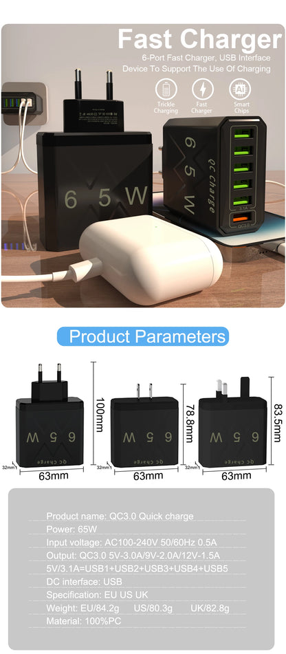 6-Port USB  Fast Charge for All Your Devices