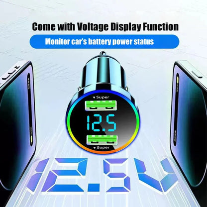 300W Dual Port USB Car Charger with LED Voltage Monitor