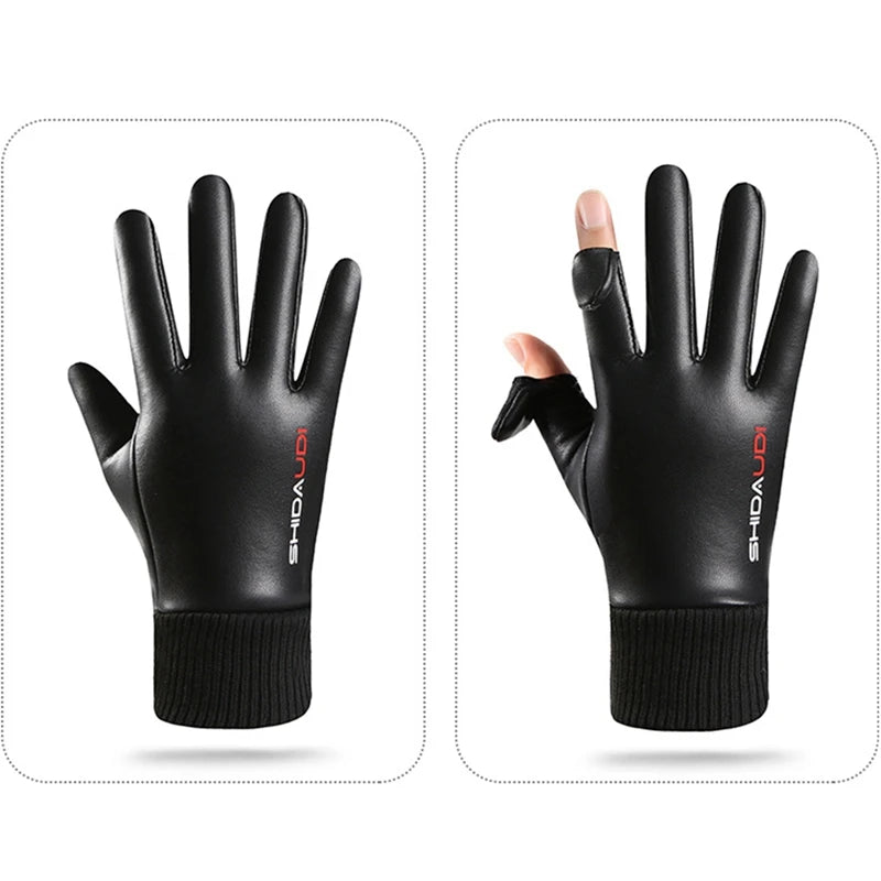 Waterproof PU Leather Winter Gloves - Flip-Finger