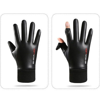 Waterproof PU Leather Winter Gloves - Flip-Finger