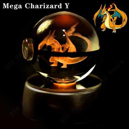 Pokemon Crystal Ball Night Light 3D Pikachu Gengar Mew Mewtwo Lamp Base Pokeball Glass Ball Figure