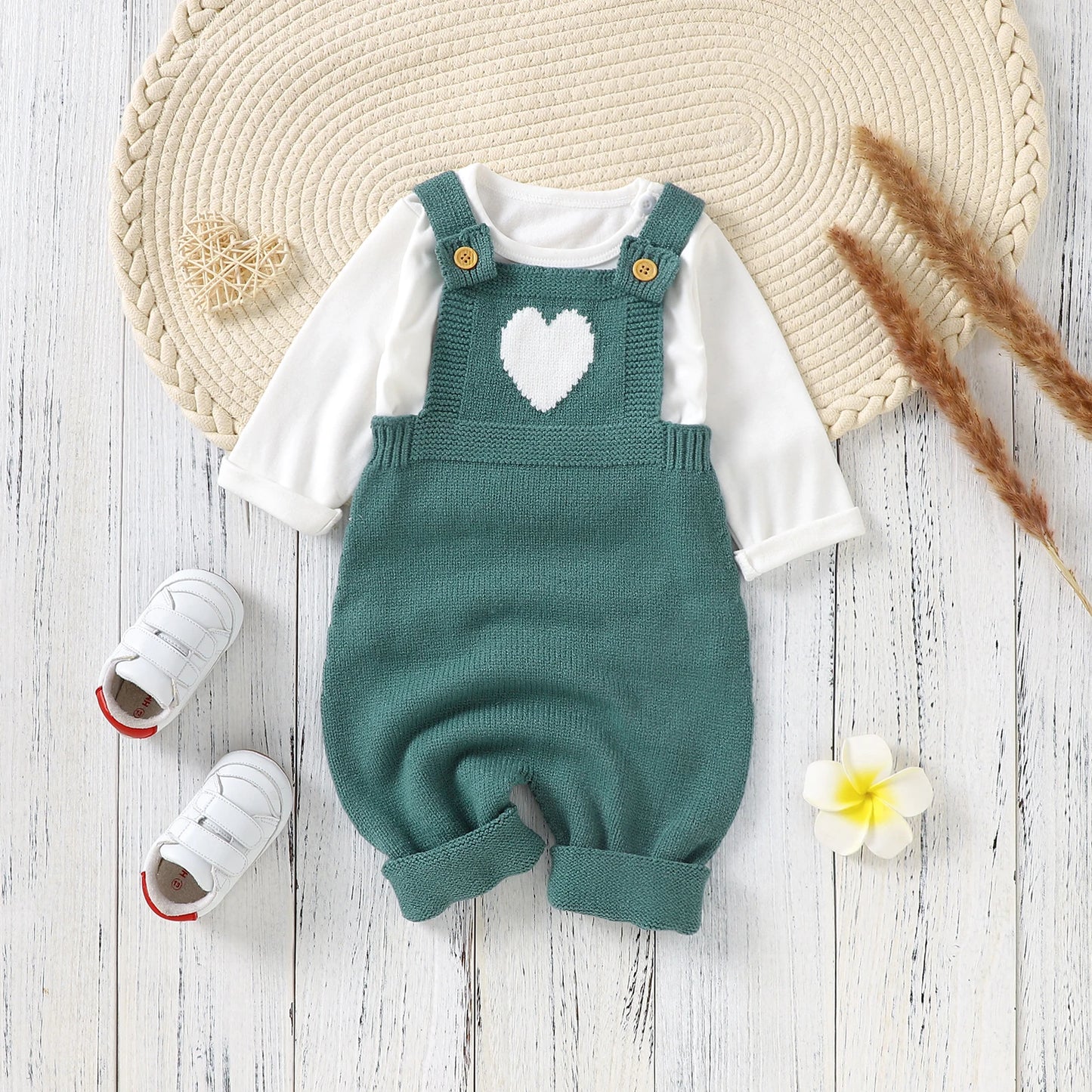 Heart-Shaped Sleeveless Knit Romper for Babies