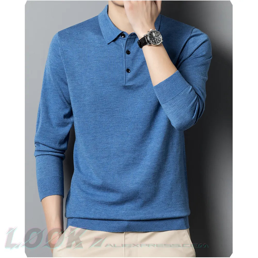 Men's Solid Color Long-Sleeve Wool sweater