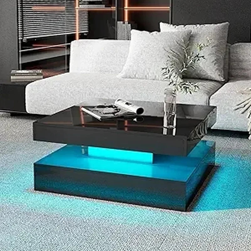 Coffee Table with Detachable Tray and Plug-in 16-color LED