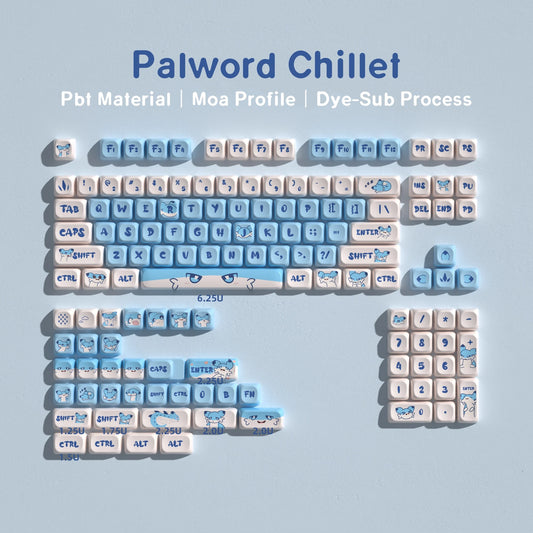 Profil PBT-Tastenkappen – Blau und Weiß – Gamer-Stil