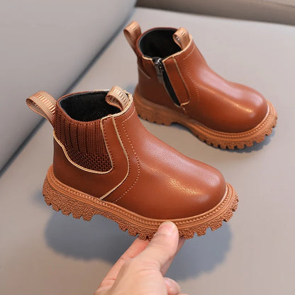 Bottes en cuir de style britannique pour enfants – antidérapantes