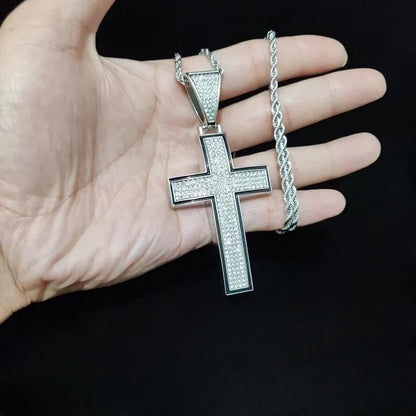 Collier pendentif croix brillante pour hommes et femmes avec chaîne cubaine