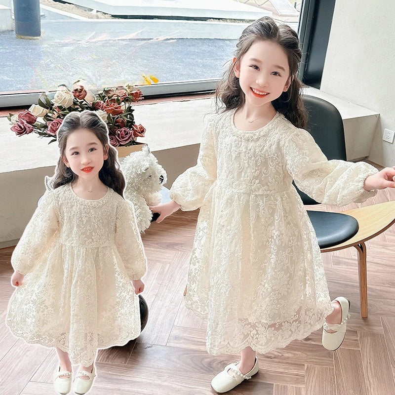 Girl's Spring Princess Lace Floral Dress