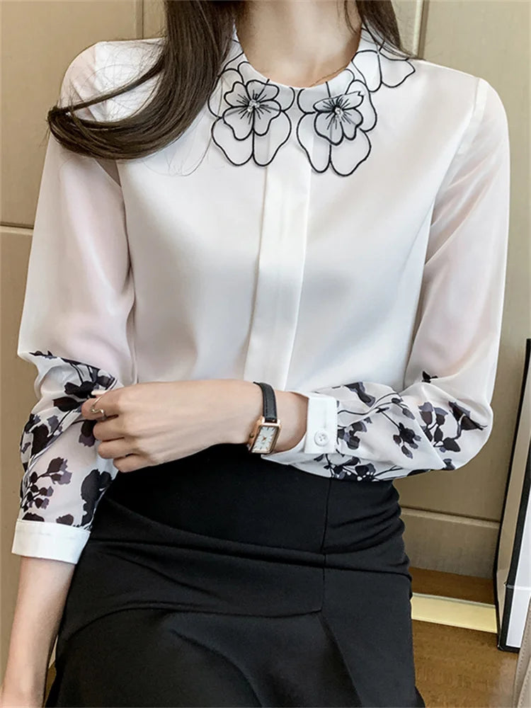 Bedruckte Chiffon-Bluse – lockeres Damen-Oberteil