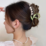 Elegant Lily of The Valley Metal Hair Clip with Pearl 2022 Summer Flower Large Hair Claw Clips Women Headwear Pince Cheveux