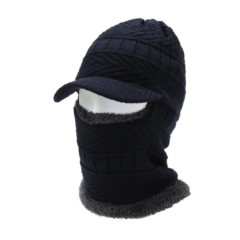 Men's Winter Beanie & Scarf Set - Knitted Wool Hat