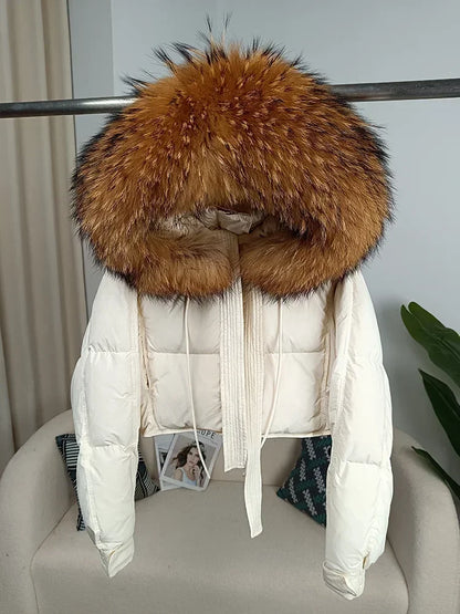 Women's Duck Down Real Fox Fur Hooded Jacket.