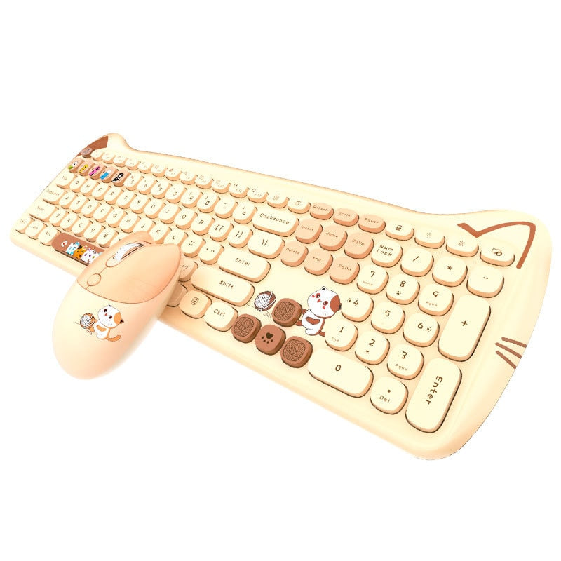 Cute Pink Cartoon Keyboard & Mouse Set