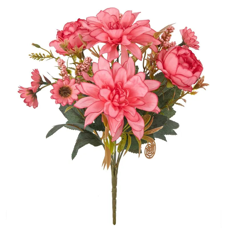 1PC Künstlicher Blumenstrauß aus Dahlien, Rosen und Gänseblümchen - Seidenblumen