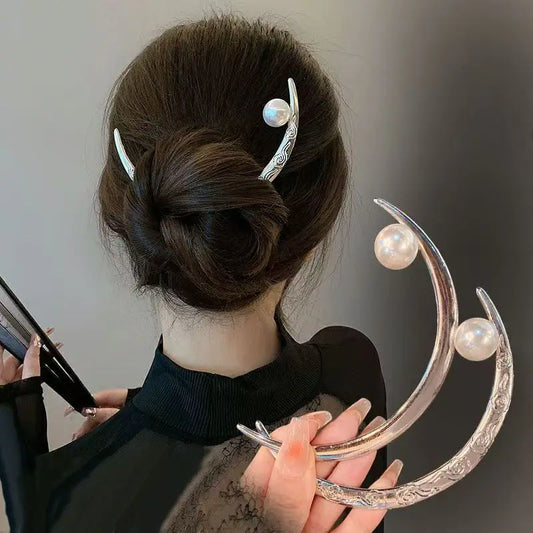 Épingle à cheveux demi-lune Silver Pearl