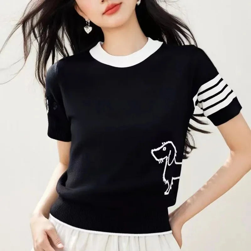 Women's Round Neck Silk Wool Knitted Sweater