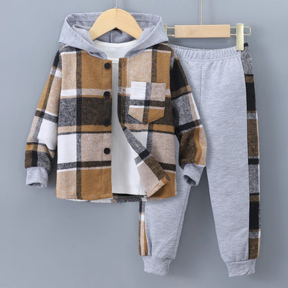 Autumn Checker Hoodie Set for Boys