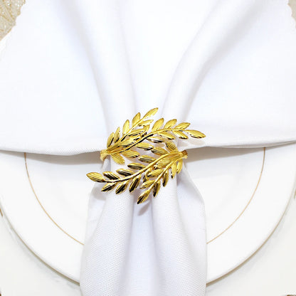 Porte-anneaux de serviette en feuille de métal de blé doré, 6 pièces