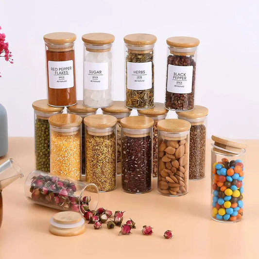 12-Piece Square Glass Spice Jars Set