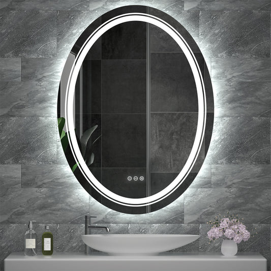 Miroir de salle de bain ovale à LED à intensité variable