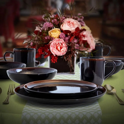 Metallic Black Stoneware Dinnerware Set