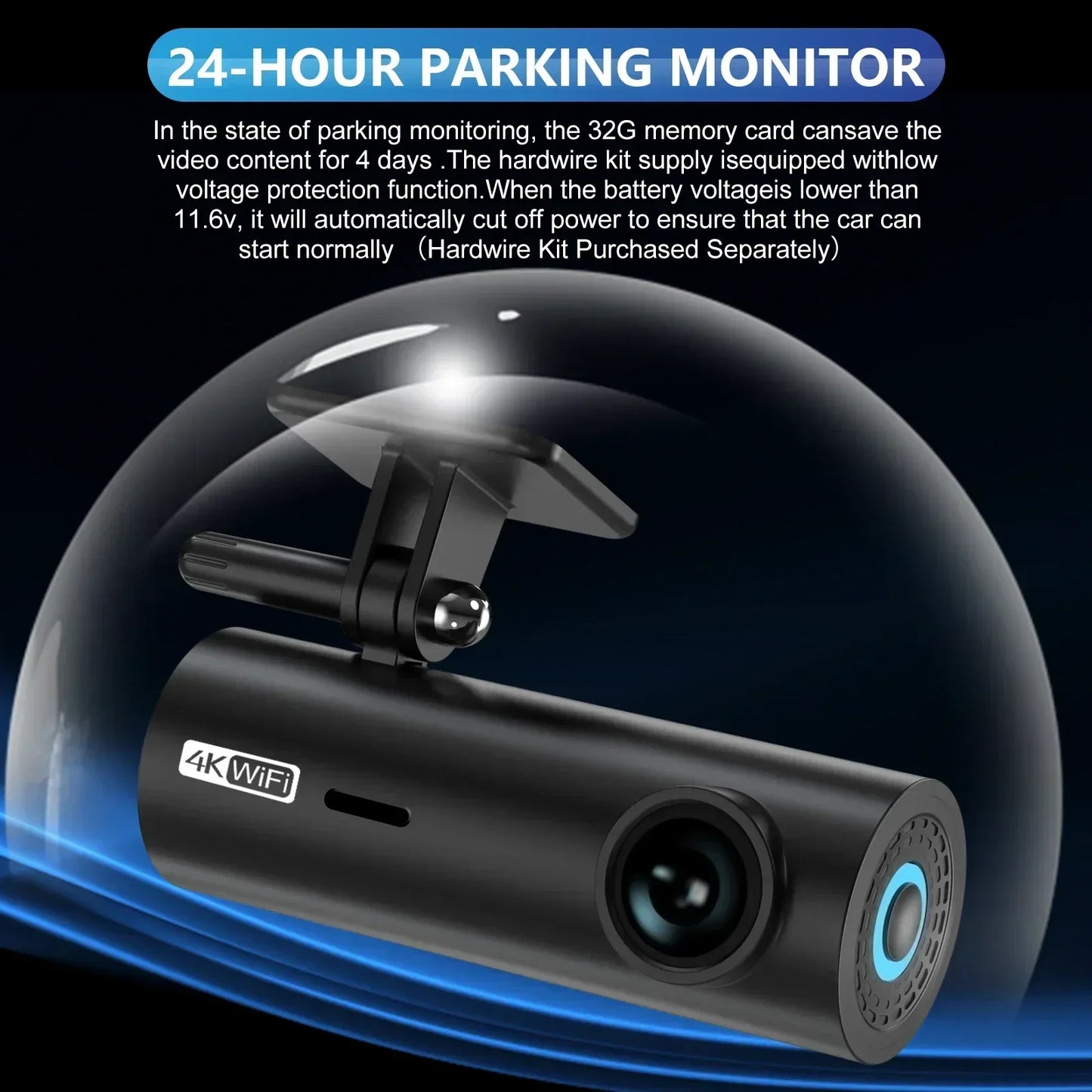 4K Car Dash Cam with WiFi & 24h Parking Monitor