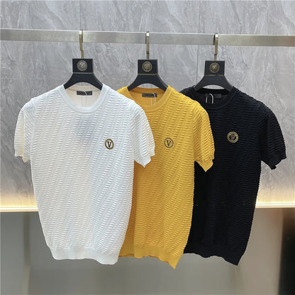 Men's Knitted T-shirt - Short Sleeve Slim Fit T Shirt