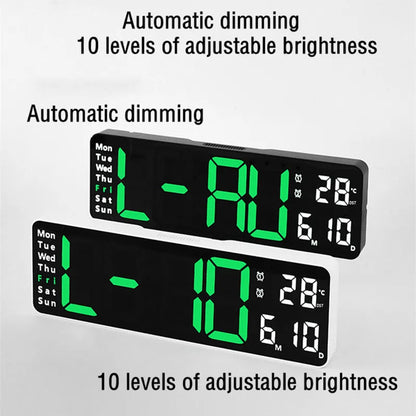 Large Digital Wall Clock with Remote/Temperature & Dual Alarms