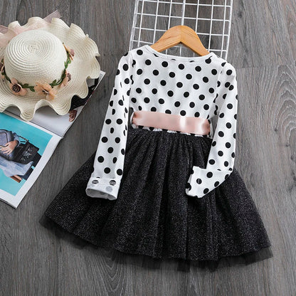 Robe de princesse à manches longues et à pois pour bébé fille