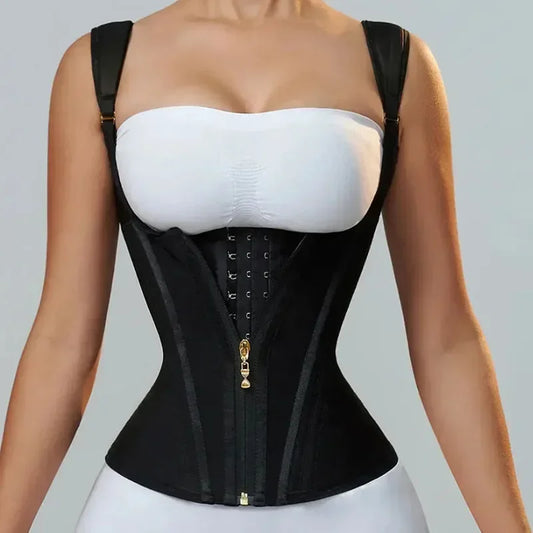 Women Body Shaper Vest Tops Double Compression Waist Trainer Corset Adjustable Zipper Hook-Eyes