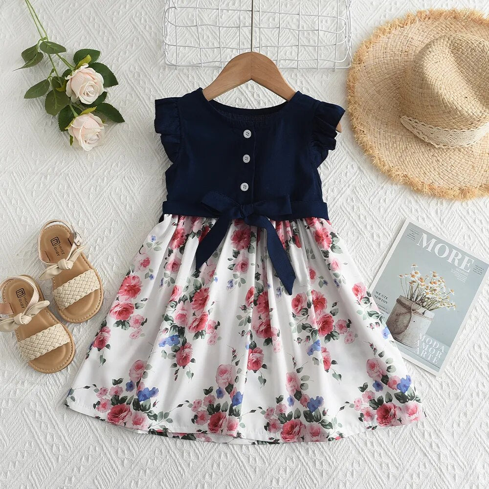 Lace Sleeve Floral Dress for Girls 3-8Y