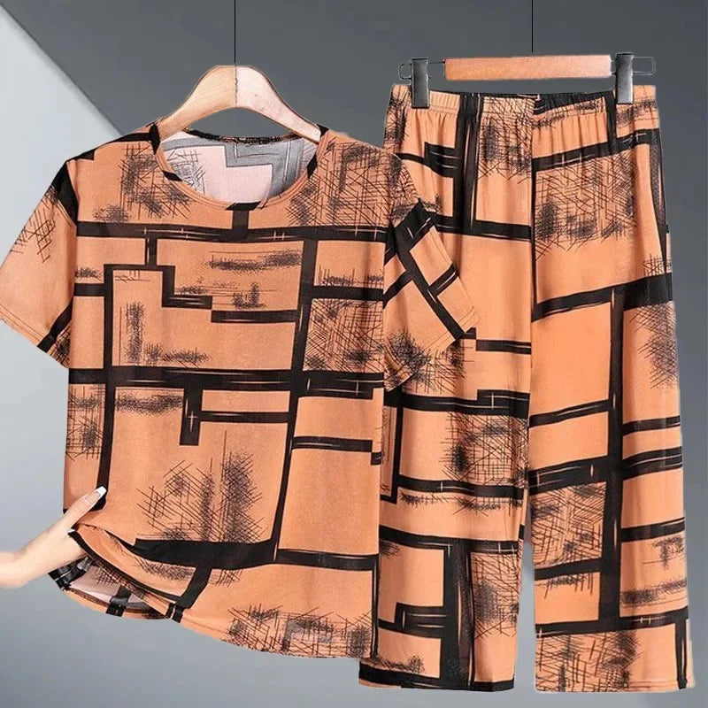 2PCS Women Summer Half Sleeve Blouse Tracksuit