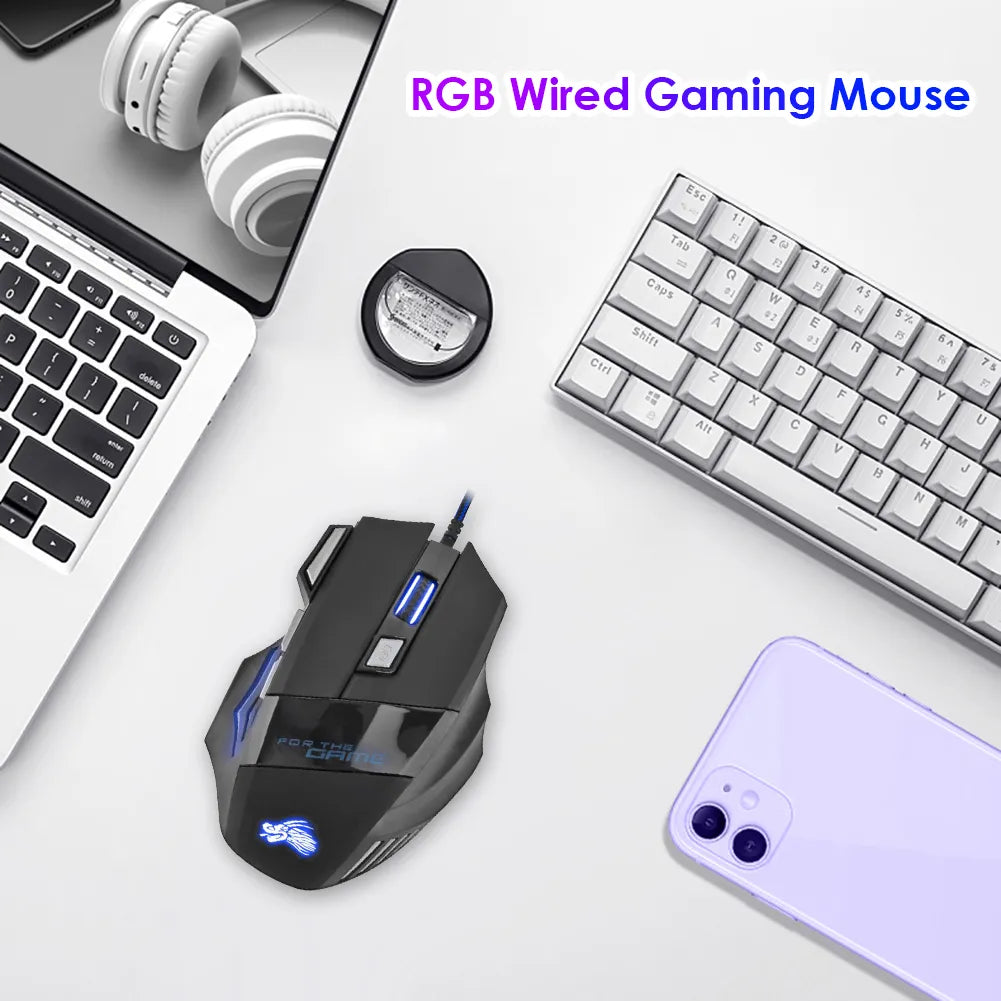 Souris de jeu filaire USB à 7 boutons - 5 500 DPI