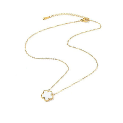 Collier Fleur Plaqué Or 14K - Pendentif Trèfle Double Face