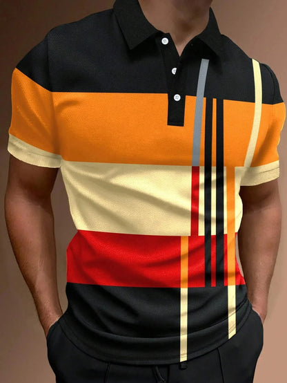 Herren Golf Stripe Poloshirt Lässiges Kurzarm-Poloshirt Einfarbiges Revers Mode Neues Business-Sport-T-Shirt Atmungsaktives Oberteil